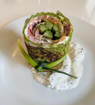 Spinach pancake with salmon